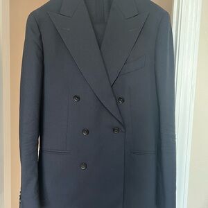 Suitsupply Double-Breasted Navy Suit / 42S jacket + 34 high-waisted trousers